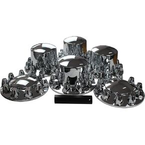 ABS Chrome Plastic Complete Axle Cover Kits with 33mm Thread-on Nut Covers for Semi Trucks in Sets (Spiked)