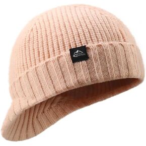 Winter Hats for Men Women - Thick Warm Stylish Knit Beanie Hat, Soft Stretch Cute Womens Winter Hats with Visor Black