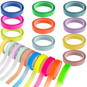 20 Rolls Highlighter Tape Removable Fluorescent Neon Tape Transparent Marking Sticker Colored Tape for Students Teachers Reading Taking Notes at Class Home Office (2 Sizes)