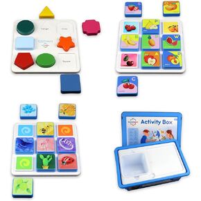 Edu&Kate's, Activity Box – Learning Geometry with Shape Sorter, Colors & Fruit with Real Images & Illustrations, Puzzles & Sensory Toys Stage 1 Kit - Vol. 2, Special Needs Kit