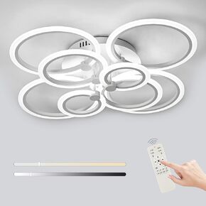 Modern Ceiling Light Fixture: Dimmable LED Flush Mount Ceiling Lamp - Black 31.4" Kitchen Ceiling Lights,6Rings Lighting Fixtures for Bedroom, Dining Living Room,Colors Change with Remote