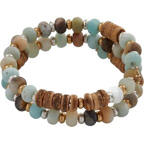 Alex and Ani Amazonite & Wood Beaded Wrap Bracelet, Two Tone Brown Finish, 2 to 3.5 in