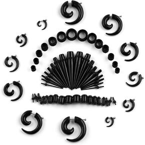 Acrylic Ear Stretching Kit - 62 Pieces Tapers, Plugs, Silicone Tunnels, Gauges Expander Set (14G-00G) Body Jewelry