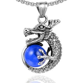 Fusamk Punk Rock Titanium Steel Dragon Claw Crystal Ball Pendant Necklace,24" Link Chain in Kuwait