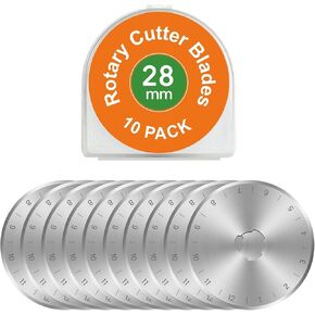 Kingsource SKS-7 Titanium Coated 10 Packs 28mm Pack Rotary Cutter Blades Replacement for Fits Olfa, Fiskar, Martelli, Truecut Cutter Patchwork Tool, Perfect for Cuts Fabric, Sewing, Leather and Paper