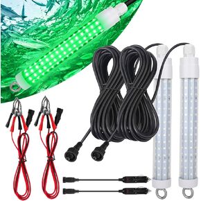 120 2835 SMD LED ضوء الصيد تحت الماء، 8 بوصة 10.5 وات تيار مستمر 12 فولت 1000 مل، مكتشف الصيد الليلي الأخضر، IP68 مصباح القارب الغاطس لطعم الطعم سنوك الكرابي، سلك سلك بطول 22.3 قدم وسلك محول السجائر