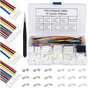 Keszoox PH 2.0mm Male & Female JST Connector Kit with 22AWG Pre-Crimped Cables Wire,(Total 166Pcs) 2/3/4/5/6/7/8/9/10 Pin Housing JST Adapter Cable Connector（5 Colors 150mm） in Kuwait