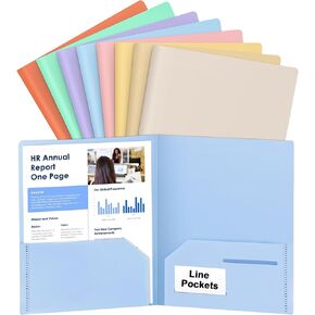 8 Pcs Two Pocket Folders (Assorted Color), File Folders with Pockets, Heavy-Duty Plastic Pocket Folders with Business Card Holder Fit Letter Size for School, Office, Filing Cabinet, Business