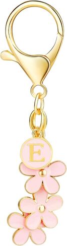 Cute Initial Keychain Pink White Flower Charms for Keys Letter Keyring for Women Purse Handbag in Saudi Arabia