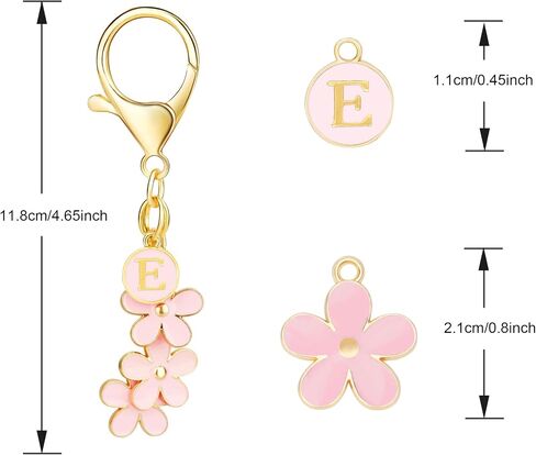 Cute Initial Keychain Pink White Flower Charms for Keys Letter Keyring for Women Purse Handbag in Saudi Arabia