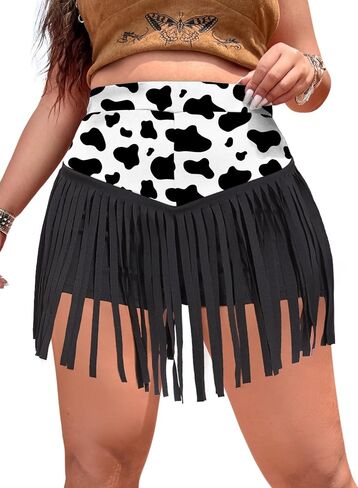 Ella Lust Womens Plus Size Cowgirl Fringe Shorts - Western Country Concert Outfits Tassel Skirt High Waisted Booty Bottoms in Saudi Arabia