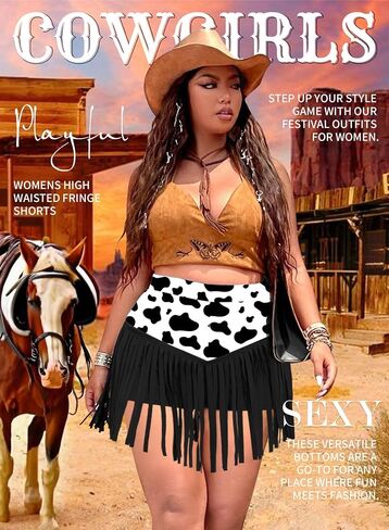 Ella Lust Womens Plus Size Cowgirl Fringe Shorts - Western Country Concert Outfits Tassel Skirt High Waisted Booty Bottoms in Saudi Arabia