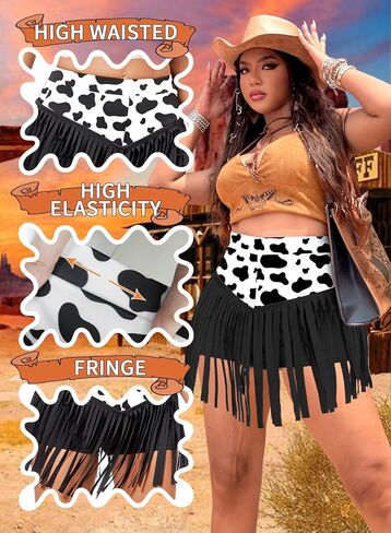 Ella Lust Womens Plus Size Cowgirl Fringe Shorts - Western Country Concert Outfits Tassel Skirt High Waisted Booty Bottoms in Saudi Arabia