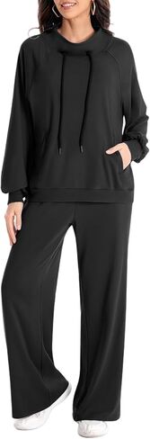 2 Piece Sets for Women 2024 Fall Lounge Outfits Sweatsuit Sets Oversized Sweatshirt Wide Leg Sweatpants Tracksuit in Saudi Arabia