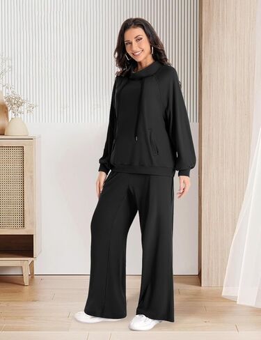 2 Piece Sets for Women 2024 Fall Lounge Outfits Sweatsuit Sets Oversized Sweatshirt Wide Leg Sweatpants Tracksuit in Saudi Arabia