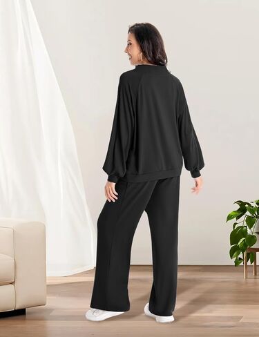 2 Piece Sets for Women 2024 Fall Lounge Outfits Sweatsuit Sets Oversized Sweatshirt Wide Leg Sweatpants Tracksuit in Saudi Arabia