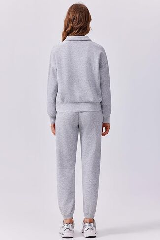 طقم مكون من قطعتين للنساء من PINSPARK ملابس خريف 2024 بدلة رياضية بأكمام طويلة نصف سحاب سويت شيرت ركض رياضي طقم متناسق in Kuwait