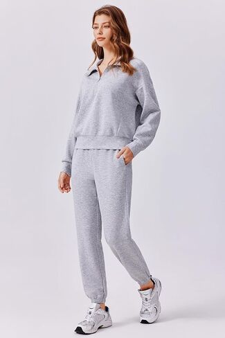 طقم مكون من قطعتين للنساء من PINSPARK ملابس خريف 2024 بدلة رياضية بأكمام طويلة نصف سحاب سويت شيرت ركض رياضي طقم متناسق in Kuwait