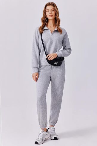 طقم مكون من قطعتين للنساء من PINSPARK ملابس خريف 2024 بدلة رياضية بأكمام طويلة نصف سحاب سويت شيرت ركض رياضي طقم متناسق in Kuwait