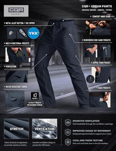 CQR Men's Vent Stretch Pants, Quick Dry Lightweight Casual Cargo Pants, Water Resistant Straight-Fit Utility Work Pants in Saudi Arabia