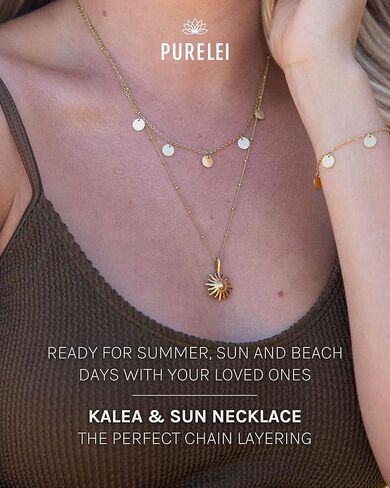 Purelei® Kalea Sun Bundle Gold - مجموعة قلادات مقاومة للماء - مجوهرات من الفولاذ المقاوم للصدأ مطلية بالذهب عيار 18 قيراط - مجموعات هدايا مجوهرات - مجموعات مجوهرات للنساء - قلادة مع عملات معدنية وشمس - مجموعة مجوهرات ذهبية in Kuwait