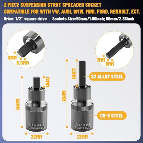 Strut Nut Socket 16mm 18mm 19mm 21mm 22mm 24mm with Suspension Strut Knuckle Spreader 5.0 – 10.5 mm tool with12 Point 1/2" Drive Suspension Strut Spreader Socket 9pc Shock Absorber Tool (8PC) in Saudi Arabia