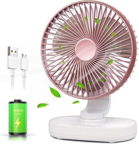 Small Oscillating Fan 3600mAh, Battery Operated Fan,Rechargeable Fan,Small battery powered fan ,Small fan, Oscillating Fan,Dual Adjustable Angle Desktop Air Circulate Fan with 4 Speed for Home Office in Saudi Arabia
