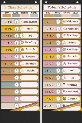 Daily Schedule Pocket Chart for Classroom Must Haves with 24 Double Sided Reusable Cards, Experience Visual Schedule and Feel Back to School Classroom Decorations for Teacher/School Supplies in Saudi Arabia