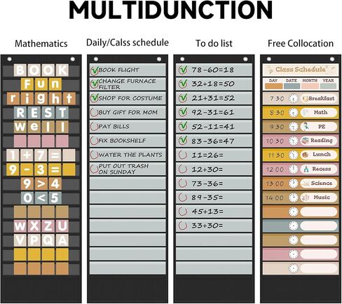 Daily Schedule Pocket Chart for Classroom Must Haves with 24 Double Sided Reusable Cards, Experience Visual Schedule and Feel Back to School Classroom Decorations for Teacher/School Supplies in Saudi Arabia