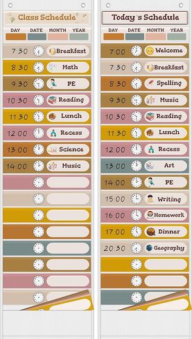 Daily Schedule Pocket Chart for Classroom Must Haves with 24 Double Sided Reusable Cards, Experience Visual Schedule and Feel Back to School Classroom Decorations for Teacher/School Supplies in Saudi Arabia
