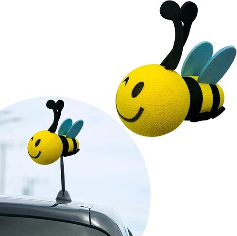 Bee Car Antenna Toppers، سقف السيارة جميل الوجه تلعثم النحل كرات الهوائي ملصقات الديكور، EVA مضحك لطيف العسل قبعة هوائي النحل للمركبات، اكسسوارات السيارات العالمية (الأزرق، وميض) in Saudi Arabia