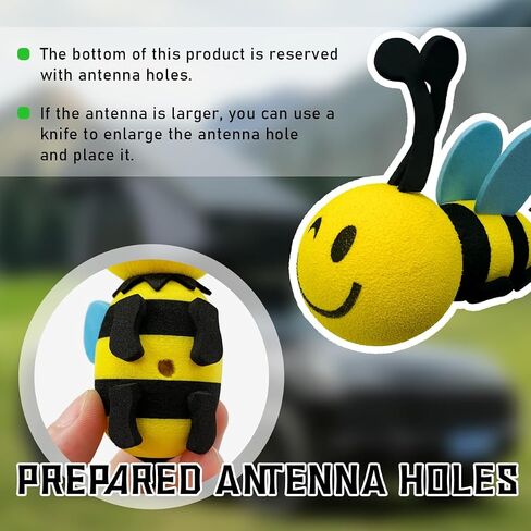 Bee Car Antenna Toppers، سقف السيارة جميل الوجه تلعثم النحل كرات الهوائي ملصقات الديكور، EVA مضحك لطيف العسل قبعة هوائي النحل للمركبات، اكسسوارات السيارات العالمية (الأزرق، وميض) in Saudi Arabia