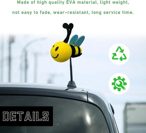 Bee Car Antenna Toppers، سقف السيارة جميل الوجه تلعثم النحل كرات الهوائي ملصقات الديكور، EVA مضحك لطيف العسل قبعة هوائي النحل للمركبات، اكسسوارات السيارات العالمية (الأزرق، وميض) in Saudi Arabia