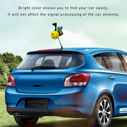 Bee Car Antenna Toppers، سقف السيارة جميل الوجه تلعثم النحل كرات الهوائي ملصقات الديكور، EVA مضحك لطيف العسل قبعة هوائي النحل للمركبات، اكسسوارات السيارات العالمية (الأزرق، وميض) in Saudi Arabia