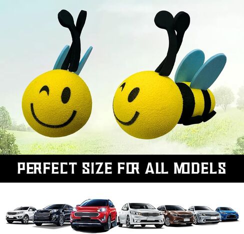 Bee Car Antenna Toppers، سقف السيارة جميل الوجه تلعثم النحل كرات الهوائي ملصقات الديكور، EVA مضحك لطيف العسل قبعة هوائي النحل للمركبات، اكسسوارات السيارات العالمية (الأزرق، وميض) in Saudi Arabia