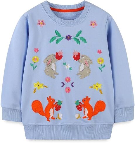FreeLu Girls Cotton Pullover Sweatshirts Kids Cute Cartoon Printed Crewneck Tops in Kuwait