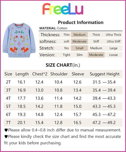 FreeLu Girls Cotton Pullover Sweatshirts Kids Cute Cartoon Printed Crewneck Tops in Kuwait
