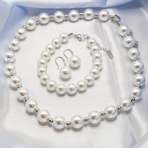 Big Simulated Pearl Jewelry Set for Women Girls, 16mm Pearl Choker Necklace, 14mm Pearl Hoop Drop Earrings, Large White Round Faux Pearl Cubic Zirconia 18k Gold Plated Stainless Steel in Kuwait