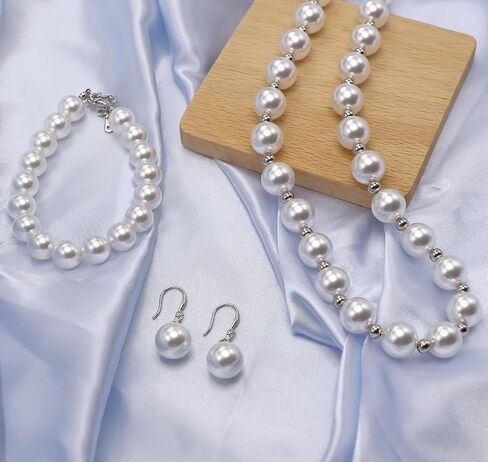 Big Simulated Pearl Jewelry Set for Women Girls, 16mm Pearl Choker Necklace, 14mm Pearl Hoop Drop Earrings, Large White Round Faux Pearl Cubic Zirconia 18k Gold Plated Stainless Steel in Kuwait