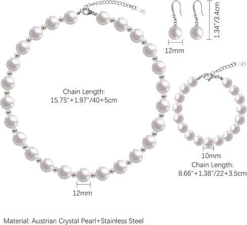 Big Simulated Pearl Jewelry Set for Women Girls, 16mm Pearl Choker Necklace, 14mm Pearl Hoop Drop Earrings, Large White Round Faux Pearl Cubic Zirconia 18k Gold Plated Stainless Steel in Kuwait