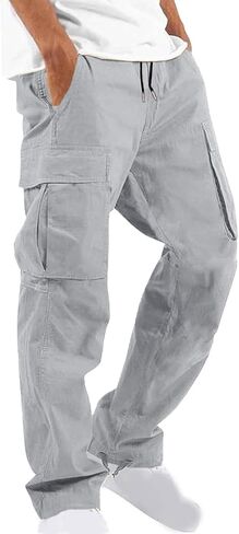 Uusollecy Men's Cargo Pants Casual Joggers Athletic Sweatpants Hiking Drawstring Tactical Pants with Multi Pockets in Saudi Arabia