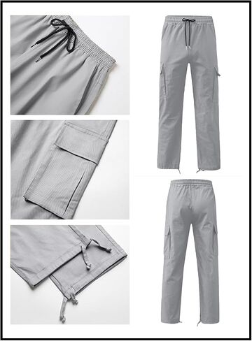 Uusollecy Men's Cargo Pants Casual Joggers Athletic Sweatpants Hiking Drawstring Tactical Pants with Multi Pockets in Saudi Arabia
