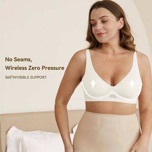 Niidor Seamless Wireless Bra V Neck Invisible Comfort Bra Breathable Wirefree Bralette Thin Soft Everyday Bra for Women in Kuwait