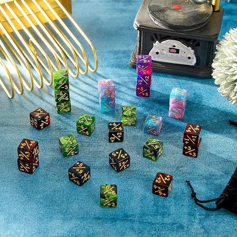 48 قطعة من عدادات النرد رمز النرد D6 مكعب النرد الولاء مع أكياس تخزين متوافقة مع MTG، CCG، ملحقات ألعاب البطاقات، نمطين in Kuwait
