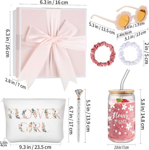 Meanplan 9 Pcs Flower Girl Gift Set Flower Girl Proposal Gifts Flower Girl Ice Coffee Cup Canvas Bag Sunglasses Hair Ring Diamond Pen Card Envelope for Wedding Bridal Engagement (Blush,Cute) in Saudi Arabia