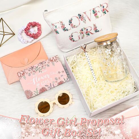 Meanplan 9 Pcs Flower Girl Gift Set Flower Girl Proposal Gifts Flower Girl Ice Coffee Cup Canvas Bag Sunglasses Hair Ring Diamond Pen Card Envelope for Wedding Bridal Engagement (Blush,Cute) in Saudi Arabia