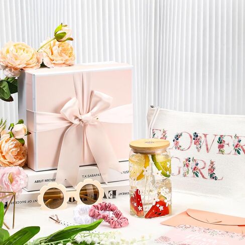 Meanplan 9 Pcs Flower Girl Gift Set Flower Girl Proposal Gifts Flower Girl Ice Coffee Cup Canvas Bag Sunglasses Hair Ring Diamond Pen Card Envelope for Wedding Bridal Engagement (Blush,Cute) in Saudi Arabia