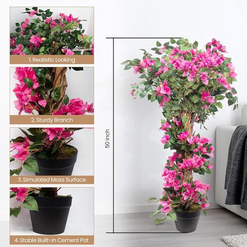 Artificial Bougainvillea Flowers Trees, UV Resistance Realistic Faux Blooming Tree with Nursery Pot, Fake Bougainvillea Plants Potted for Home Office Indoor, Outdoor Balcony Front Porch Decor in Kuwait