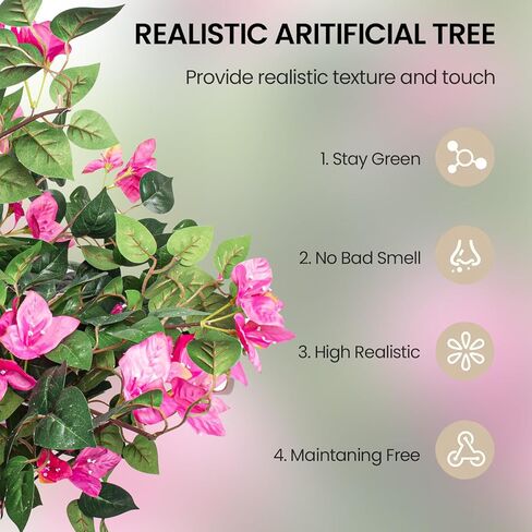 Artificial Bougainvillea Flowers Trees, UV Resistance Realistic Faux Blooming Tree with Nursery Pot, Fake Bougainvillea Plants Potted for Home Office Indoor, Outdoor Balcony Front Porch Decor in Kuwait