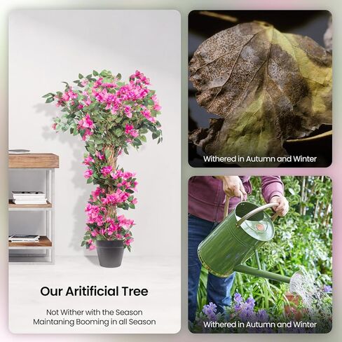 Artificial Bougainvillea Flowers Trees, UV Resistance Realistic Faux Blooming Tree with Nursery Pot, Fake Bougainvillea Plants Potted for Home Office Indoor, Outdoor Balcony Front Porch Decor in Kuwait